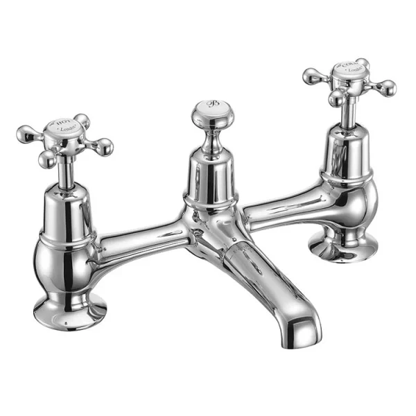 Burlington Claremont   Chrome 2 Tap Hole Bridge Basin Mixer with Plug & Chain