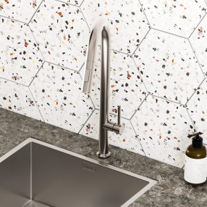 Bower Geneva Kitchen Sink Mixer with Pull Out Hose and Spray Head   Brushed Stainless Steel