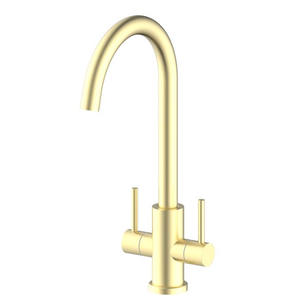 Bower Toronto C Spout Dual Lever Kitchen Sink Mixer   Brushed Brass - Image 3