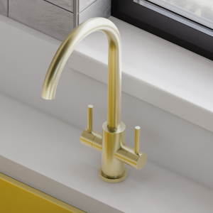 Bower Toronto C Spout Dual Lever Kitchen Sink Mixer   Brushed Brass