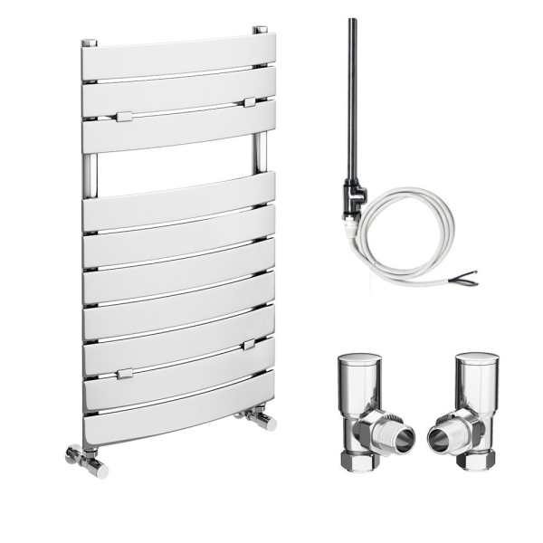 Milan 840 x 493mm Curved Heated Towel Rail (incl. Valves + Electric Heating Kit)