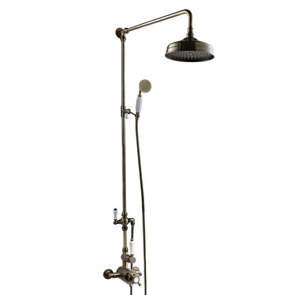 Chatsworth 1928 Antique Brass Exposed Valve incl. Rigid Riser Kit, Diverter, 8" Rose + Handset - Image 3