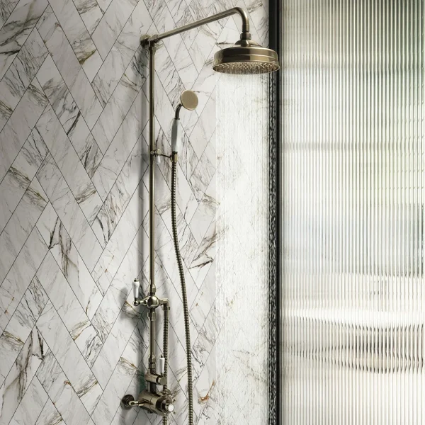 Chatsworth 1928 Antique Brass Exposed Valve incl. Rigid Riser Kit, Diverter, 8" Rose + Handset