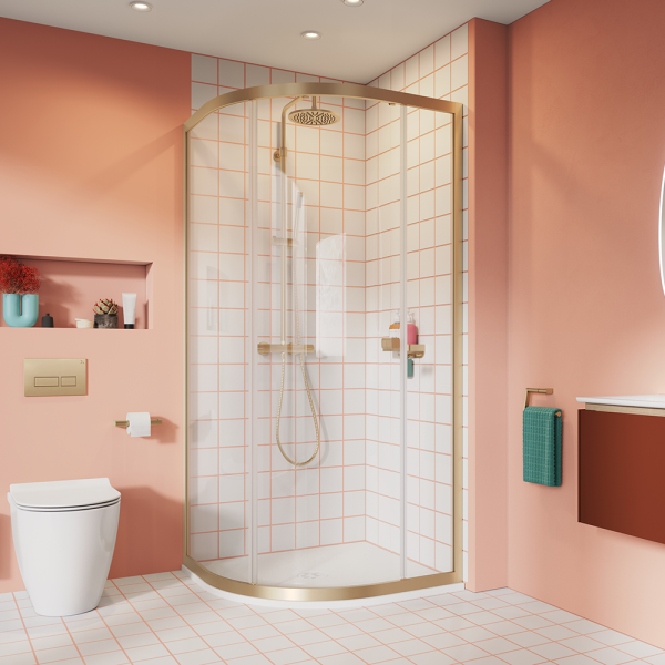 Crosswater 900 x 900mm Clear 6 Quadrant Single Door Shower Enclosure   Brushed Brass