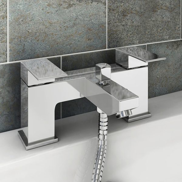 Cast Bath Shower Mixer with 200mm Square Shower Head, Extension Arm + Hose Kit - Image 2