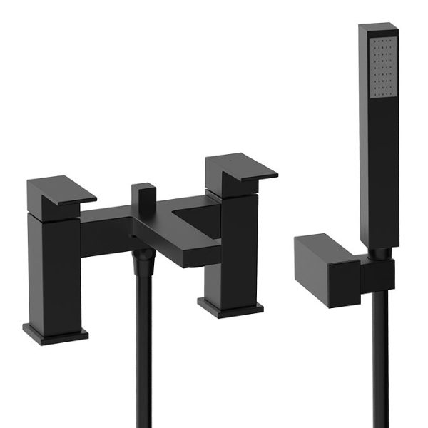 Arezzo Square Matt Black Bath Shower Mixer + Shower Kit - Image 2