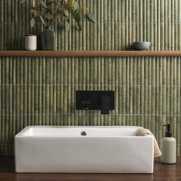 Arezzo Square Matt Black Wall Mounted Basin Mixer Tap - Image 3