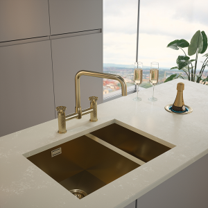 The Tap Factory Quilt Bridge Mixer D Spout Tap with K2 Filter Kit   Brushed Brass