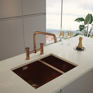 The Tap Factory Quilt Bridge Mixer D Spout Tap with K2 Filter Kit   Brushed Copper