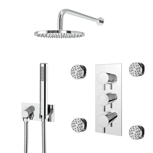 Cruze Shower Pack (incl. 200mm Wall Mounted Head, 4 Body Jets, Outlet Elbow + Handset)