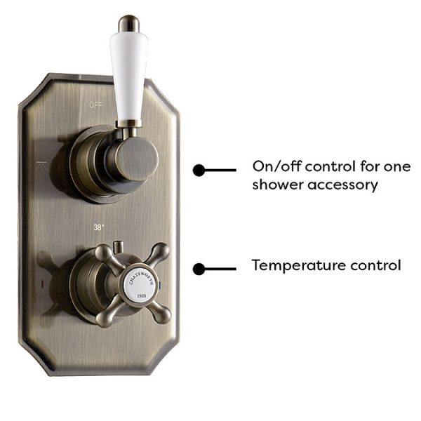 Chatsworth 1928 Antique Brass Traditional Shower with Concealed Valve + 8" AirTec Head - Image 5