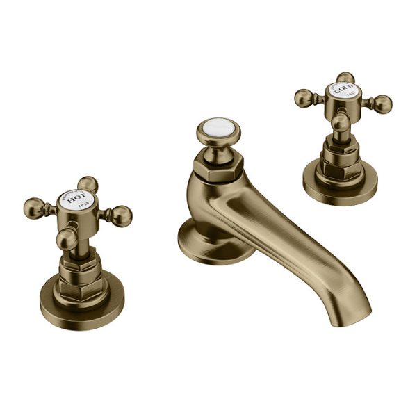 Chatsworth 1928 Antique Brass 3TH Crosshead Basin Mixer Tap + Waste - Image 2