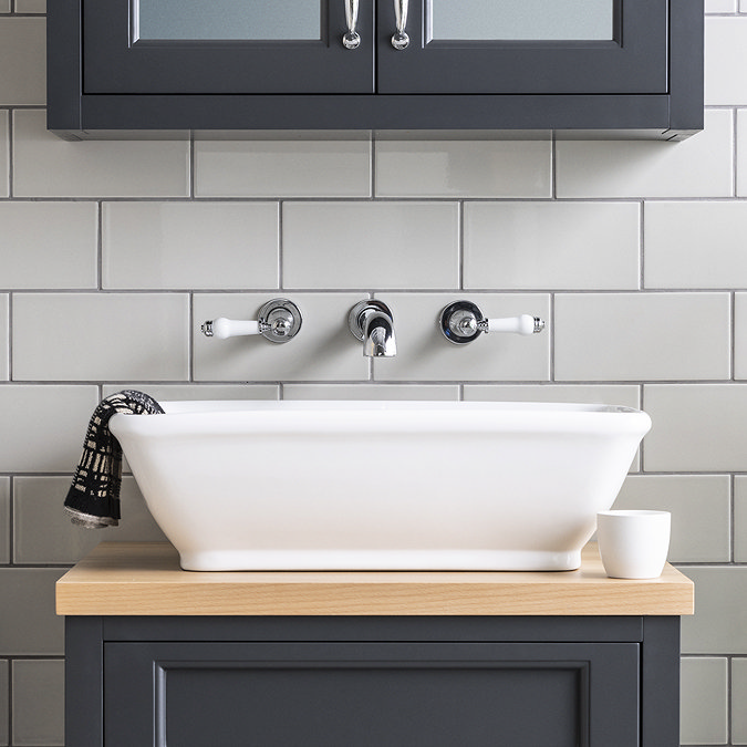 Chatsworth 1928 Traditional Wall Mounted White Lever Basin Mixer Tap - Image 5