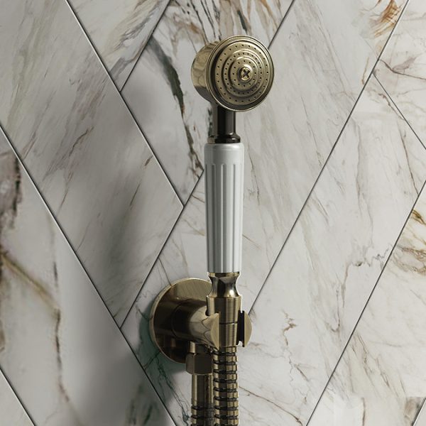 Chatsworth 1928 Antique Brass Traditional Shower with Concealed Valve, 8" AirTec Head + Handset - Image 4