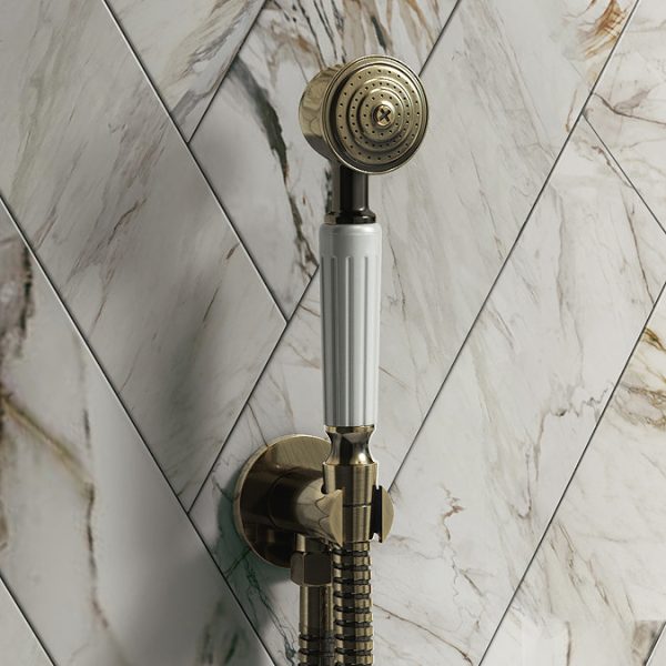 Chatsworth 1928 Antique Brass Traditional Shower with Concealed Valve, 8" Head + Handset - Image 9