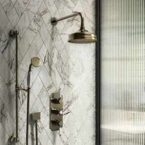 Chatsworth 1928 Antique Brass Traditional Shower w. Concealed Valve, 8" Head + Slide Rail Kit