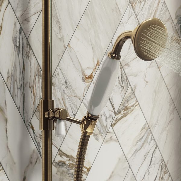 Chatsworth 1928 Antique Brass Traditional Shower w. Concealed Valve, 8" Head + Slide Rail Kit - Image 2