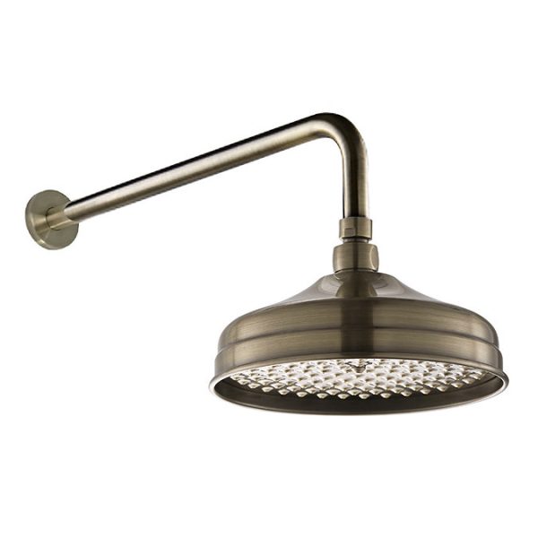 Trafalgar Antique Brass Shower with Concealed Valve, Wall Mounted 8" Head + Handset - Image 3