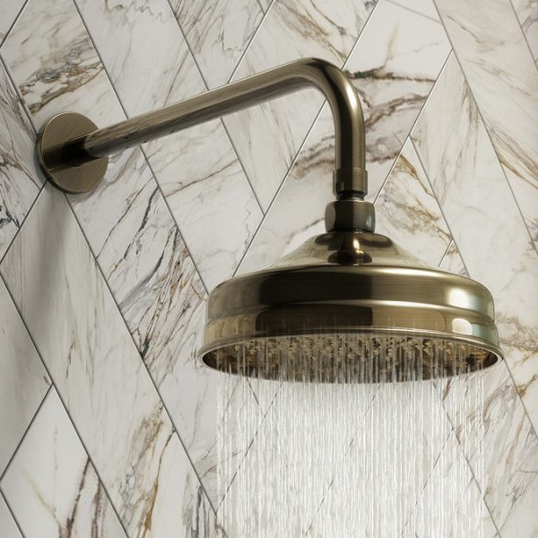Trafalgar Antique Brass Shower with Concealed Valve + Wall Mounted 8" Head - Image 3