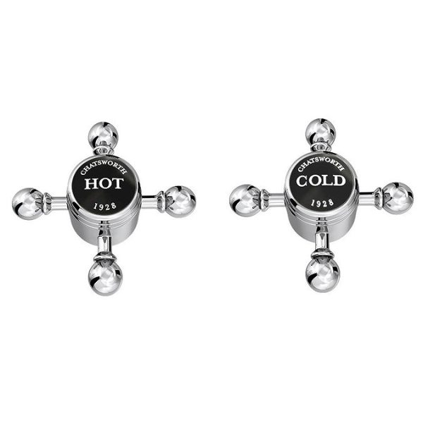 Chatsworth 1928 Black Traditional Crosshead Pillar Bath Taps - Image 2