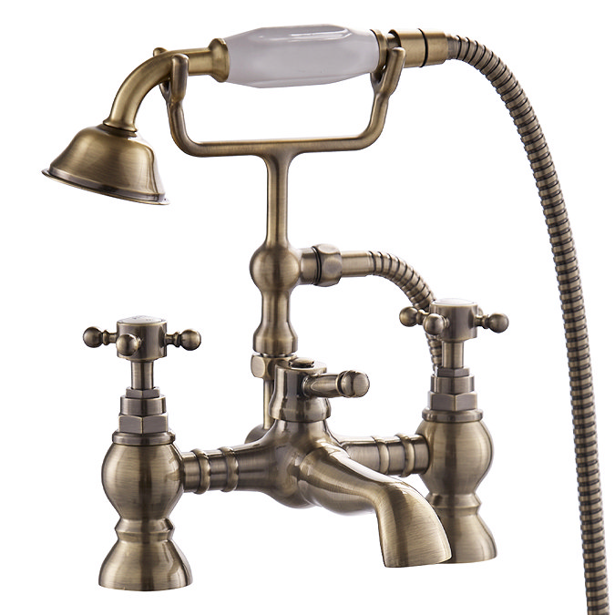 Chatsworth 1928 Antique Brass Crosshead Freestanding Bath Shower Mixer Tap - Image 5