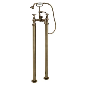 Chatsworth 1928 Antique Brass Crosshead Freestanding Bath Shower Mixer Tap