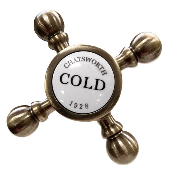 Chatsworth 1928 Antique Brass Crosshead Pillar Bath Taps - Image 4