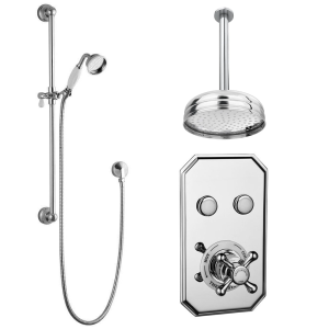 Chatsworth 1928 Traditional Push Button Shower Pack with Slide Rail Kit + Ceiling Mounted Head