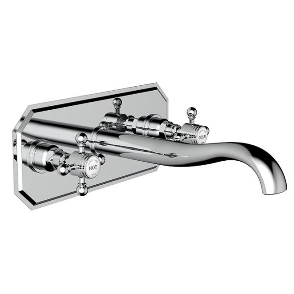 Chatsworth 1928 Wall Mounted Crosshead Basin Mixer Tap with Faceplate   Chrome - Image 2