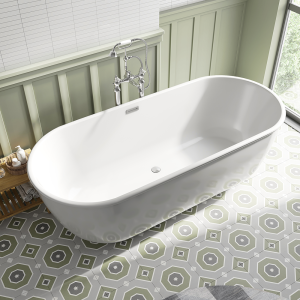 Chatsworth 1700 Freestanding Curved Bath   Double Ended with Chrome Waste