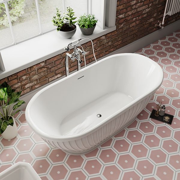 Chatsworth 1700 Fluted Freestanding Curved Bath   Double Ended with Chrome Waste - Image 9