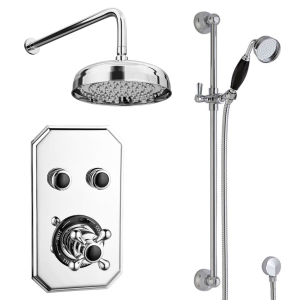 Chatsworth 1928 Black Traditional Push Button Shower Pack with Slide Rail Kit + Wall Mounted Head
