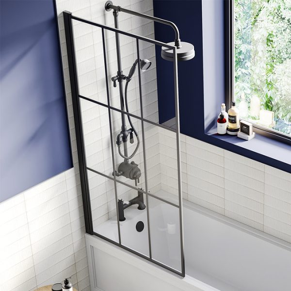 Chatsworth Art Deco Single Ended Bath with Matt Black Grid Bath Screen - Image 4