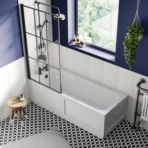 Chatsworth Art Deco Single Ended Bath with Matt Black Grid Bath Screen