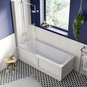 Chatsworth Art Deco Single Ended Bath with Chrome Curved Bath Screen