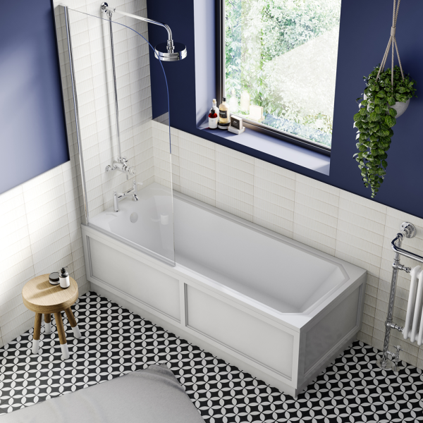 Chatsworth Art Deco Single Ended Bath with Chrome Curved Bath Screen