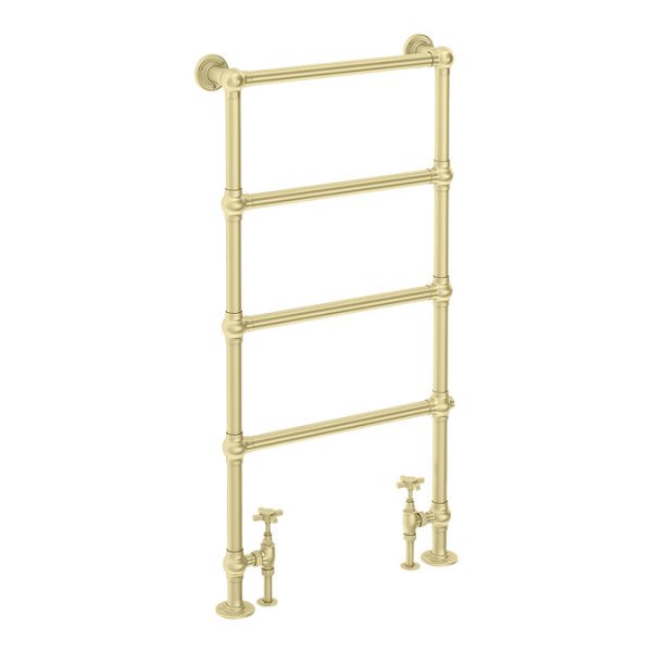 Chatsworth Traditional 598 x 1194 Brushed Brass Floor Mounted Heated Towel Rail - Image 2