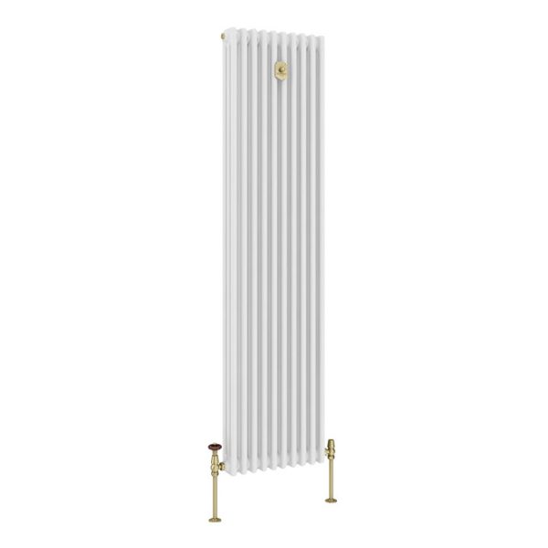 Chatsworth 1800 x 470mm Cast Iron Style 3 Column White Radiator   Brushed Brass Wall Stay Bracket and Thermostatic Valves - Image 7