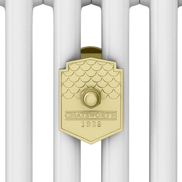 Chatsworth 450 x 1010mm Cast Iron Style 3 Column White Radiator   Brushed Brass Wall Stay Brackets and Thermostatic Valves - Image 3