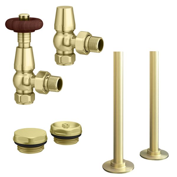Chatsworth 450 x 1010mm Cast Iron Style 3 Column White Radiator   Brushed Brass Wall Stay Brackets and Thermostatic Valves - Image 4