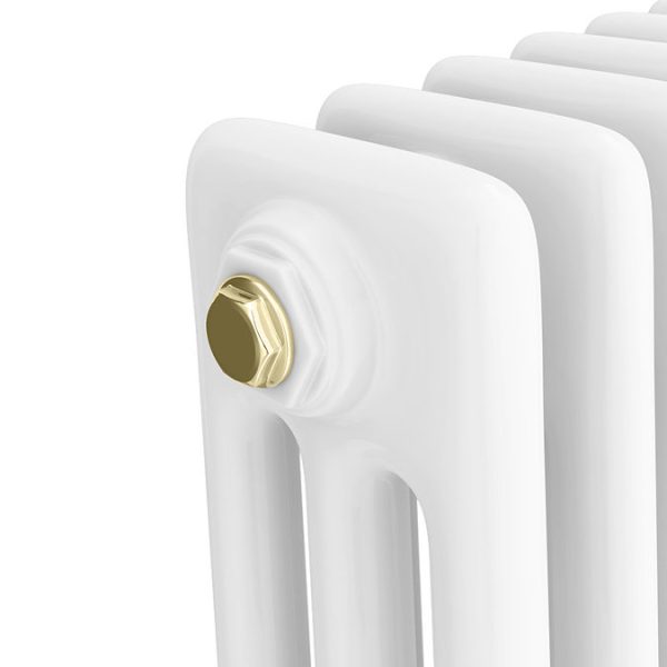 Chatsworth 450 x 1010mm Cast Iron Style 3 Column White Radiator   Brushed Brass Wall Stay Brackets and Thermostatic Valves - Image 6