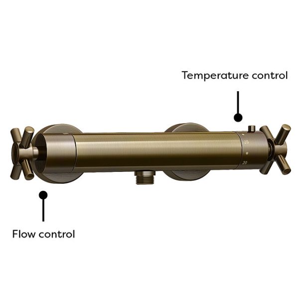 Chatsworth Antique Brass Traditional Crosshead Shower Bar Valve + Slider Rail Kit - Image 2