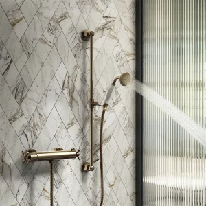Chatsworth Antique Brass Traditional Crosshead Shower Bar Valve + Slider Rail Kit