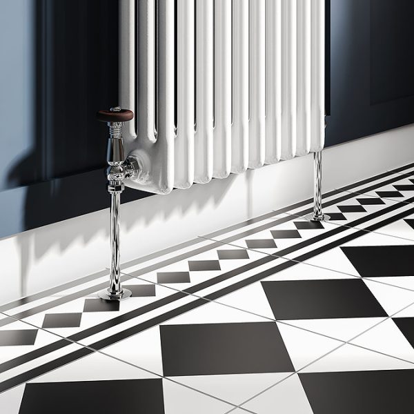 Chatsworth 1800 x 470mm Cast Iron Style 3 Column White Radiator   Chrome Wall Stay Bracket and Thermostatic Valves - Image 2