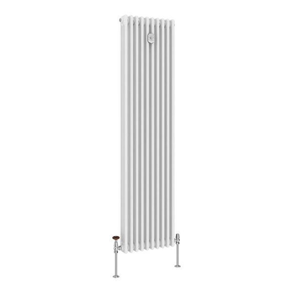 Chatsworth 1800 x 470mm Cast Iron Style 3 Column White Radiator   Chrome Wall Stay Bracket and Thermostatic Valves - Image 7