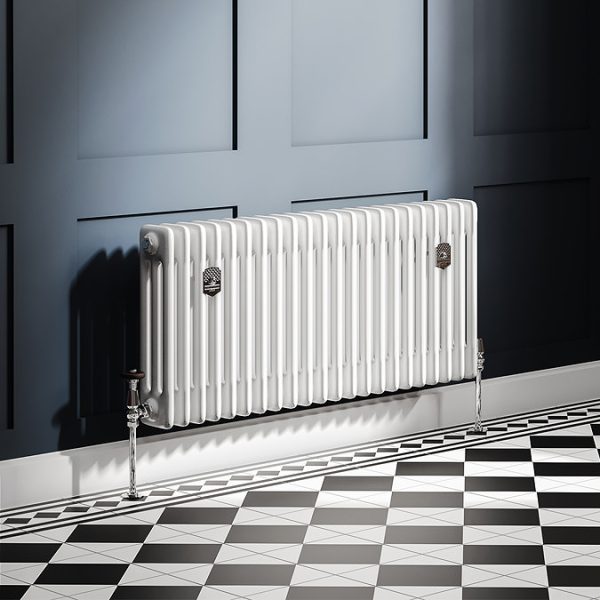 Chatsworth 450 x 1010mm Cast Iron Style 3 Column White Radiator   Chrome Wall Stay Brackets and Thermostatic Valves - Image 8