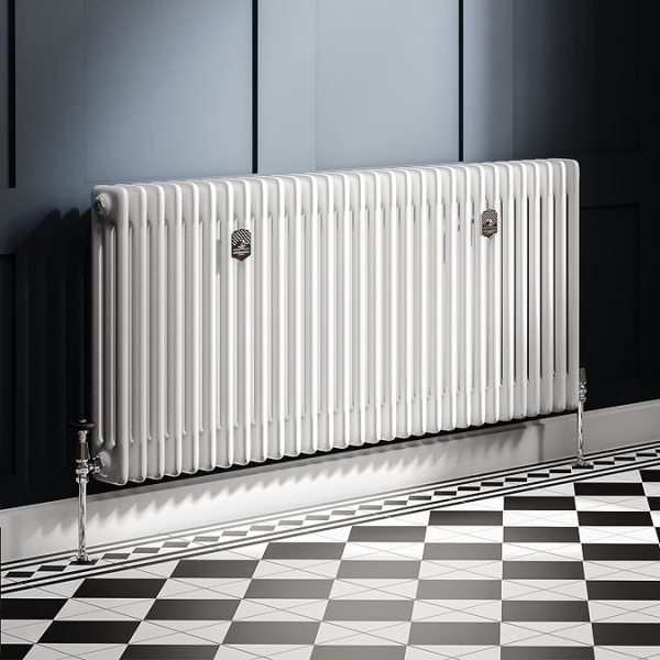 Chatsworth 600 x 1370mm Cast Iron Style 3 Column White Radiator   Chrome Wall Stay Brackets and Thermostatic Valves - Image 8
