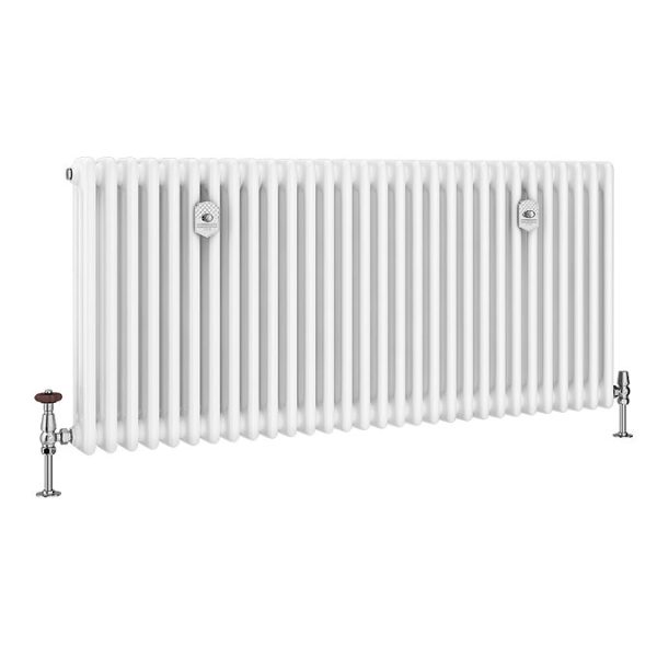 Chatsworth 600 x 1370mm Cast Iron Style 3 Column White Radiator   Chrome Wall Stay Brackets and Thermostatic Valves - Image 7