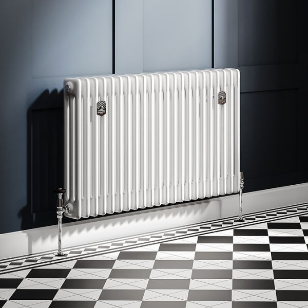 Chatsworth 600 x 1010mm Cast Iron Style 3 Column White Radiator   Chrome Wall Stay Brackets and Thermostatic Valves - Image 8
