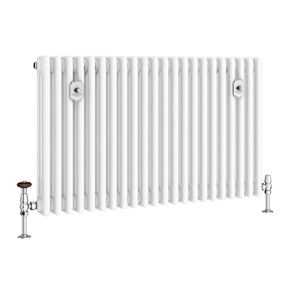 Chatsworth 600 x 1010mm Cast Iron Style 3 Column White Radiator   Chrome Wall Stay Brackets and Thermostatic Valves - Image 7